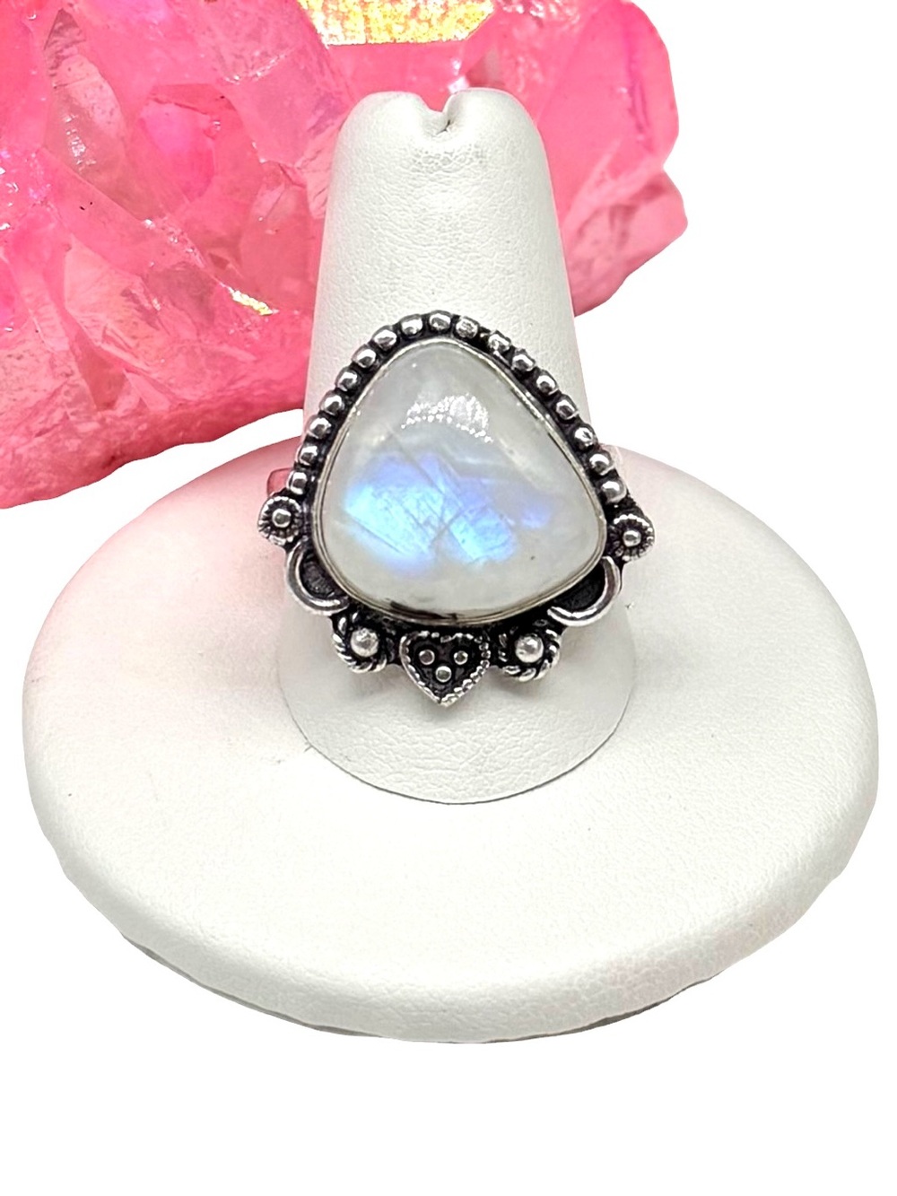 Rainbow Moonstone Ring Size 9 925 Sterling Silver Overlay